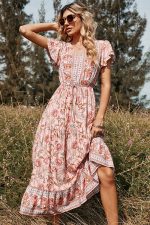 Boho Maxi Dress with Short Sleeves