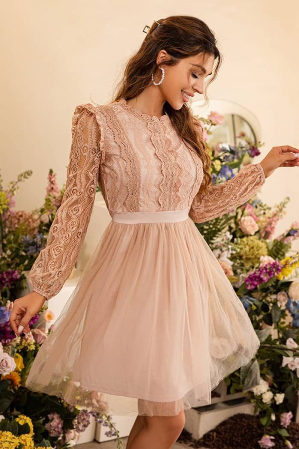 Chic Pink Lace Midi Dress
