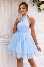 Halter Neck Puffy Tulle Midi Dress