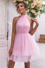Halter Neck Puffy Tulle Midi Dress