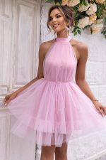 Halter Neck Puffy Tulle Midi Dress