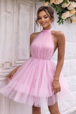 Halter Neck Puffy Tulle Midi Dress
