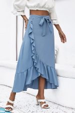 Long Pleated Wrap Boho Skirt