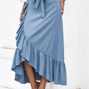 Long Pleated Wrap Boho Skirt