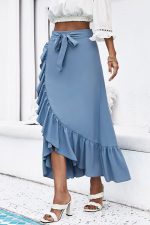 Long Pleated Wrap Boho Skirt