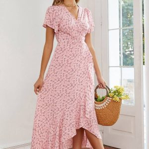 Pale Floral Print Maxi Dress