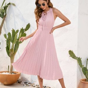 Pink Pleated Maxi Dress
