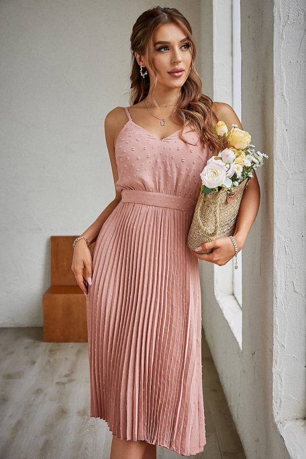 Pink Pleated Wedding Maxi Dress