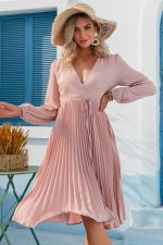 Pleated Midi Dress with Long Sleeve