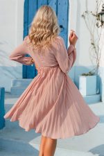 Pleated Midi Dress with Long Sleeve