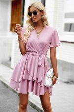 Soft Pleated Wrap Mini Dress