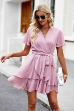 Soft Pleated Wrap Mini Dress