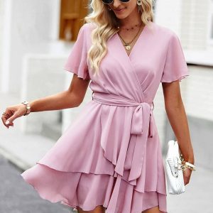Soft Pleated Wrap Mini Dress