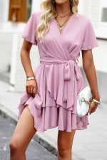 Soft Pleated Wrap Mini Dress