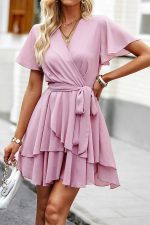 Soft Pleated Wrap Mini Dress