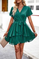 Soft Pleated Wrap Mini Dress