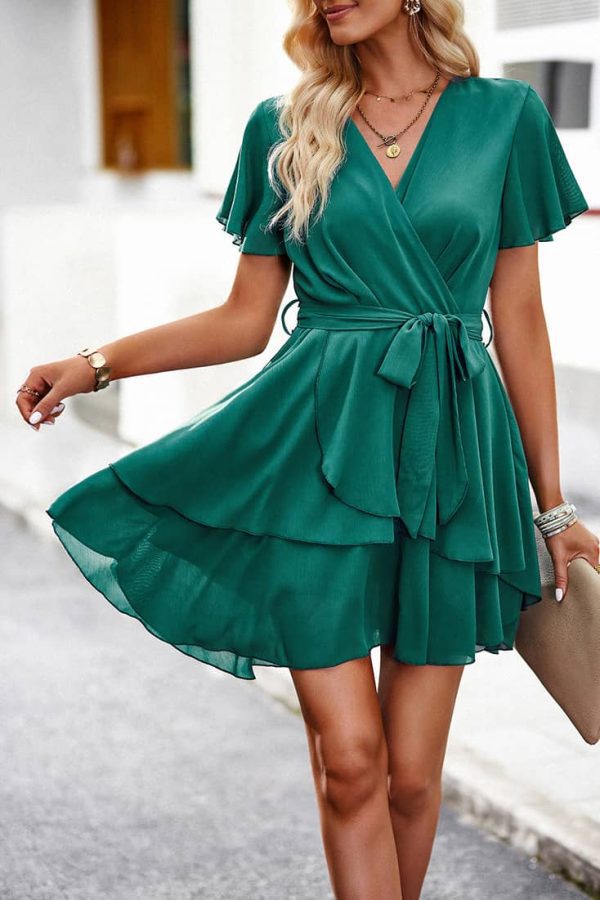 Soft Pleated Wrap Mini Dress