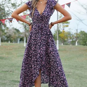 V-Neck Evening Maxi Dress