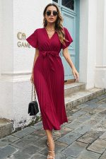 V-Neck Pleated Dress
