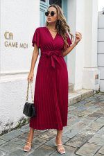 V-Neck Pleated Dress