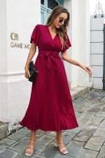 V-Neck Pleated Dress