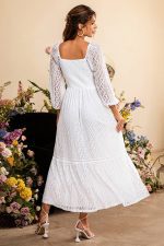 V-Neck White Lace Maxi Dress