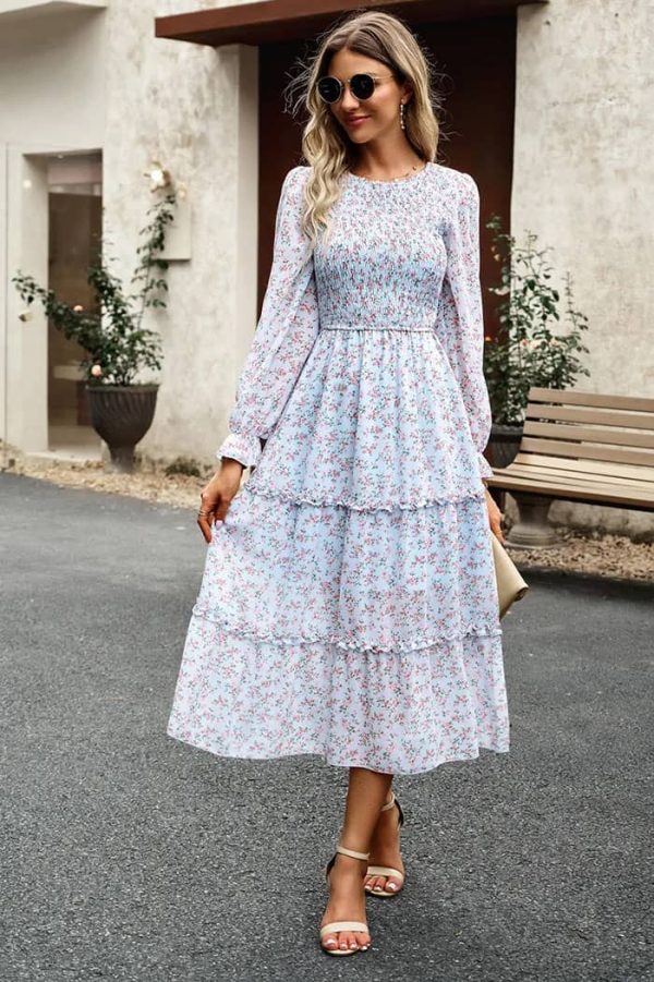Vintage Floral Long Sleeve Maxi Dress