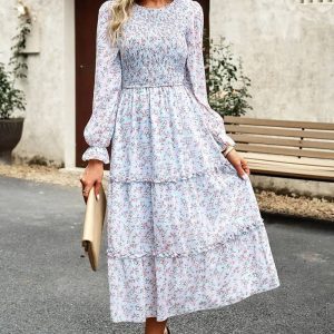 Vintage Floral Long Sleeve Maxi Dress