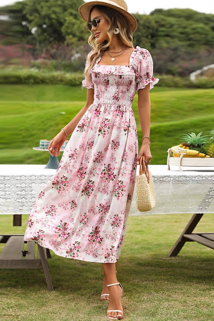 Vintage Puff Sleeve Maxi Dress