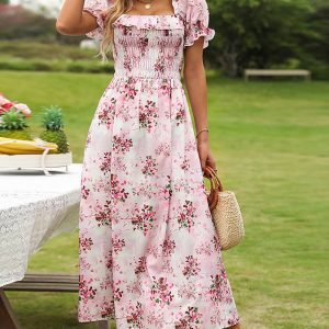 Vintage Puff Sleeve Maxi Dress, Wedding Guest Dresses