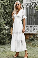 White Lace Short Sleeve Dress