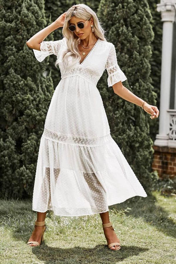 White Lace Short Sleeve Dress