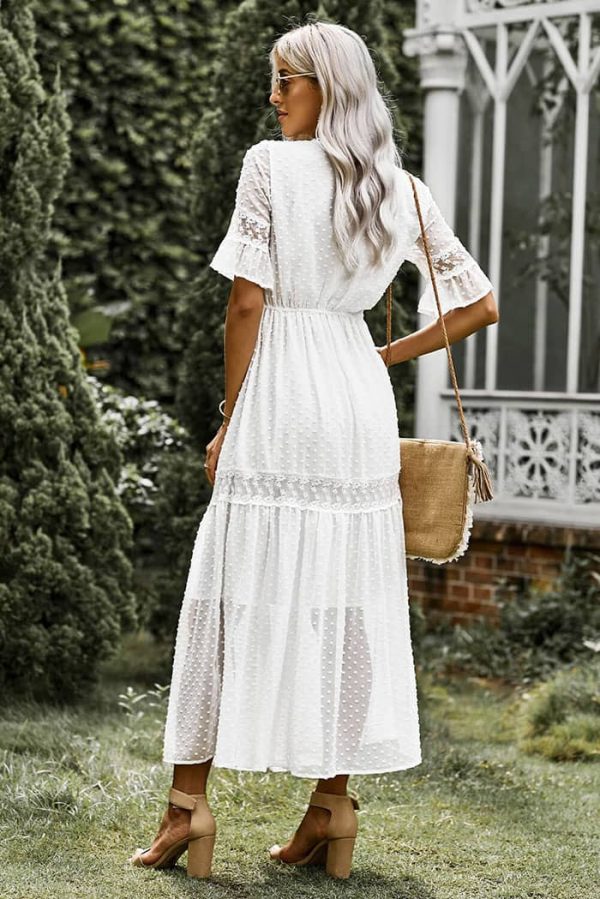 White Lace Short Sleeve Dress