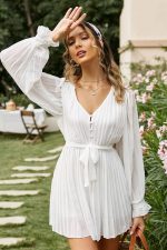 White Pleated Playsuit