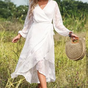 White Summer Wrap Maxi Dress
