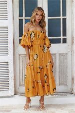 Yellow Bardot Floral Maxi Dress