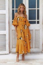 Yellow Bardot Floral Maxi Dress