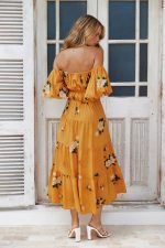 Yellow Bardot Floral Maxi Dress