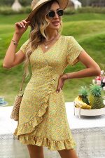 Yellow Floral Wrap Dress