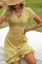 Yellow Floral Wrap Dress